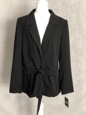 DKNY Suit Jacket Peak Lapel Tie Front  Black Women's Size 10 NEW